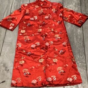 Vintage Peony Brand Shanghai Imported Kimono Ruby red formal kimono w/gold s 36